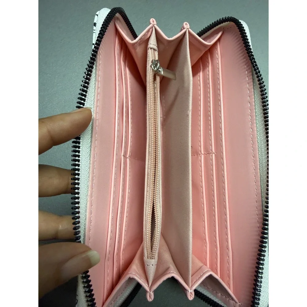 Disney Minnie Mouse Zip Around Wallet White Pastel Bows Faux Leather Long Clutch